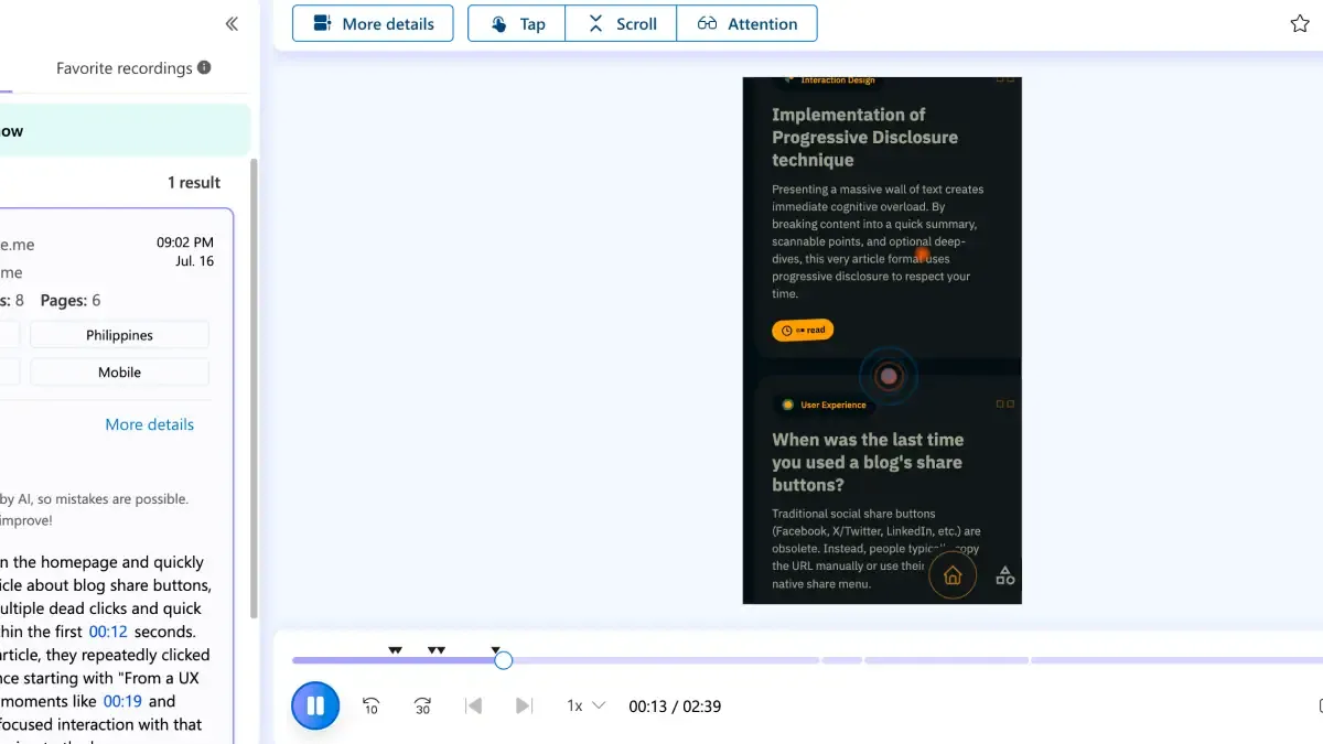 user interaction of the user from philippine