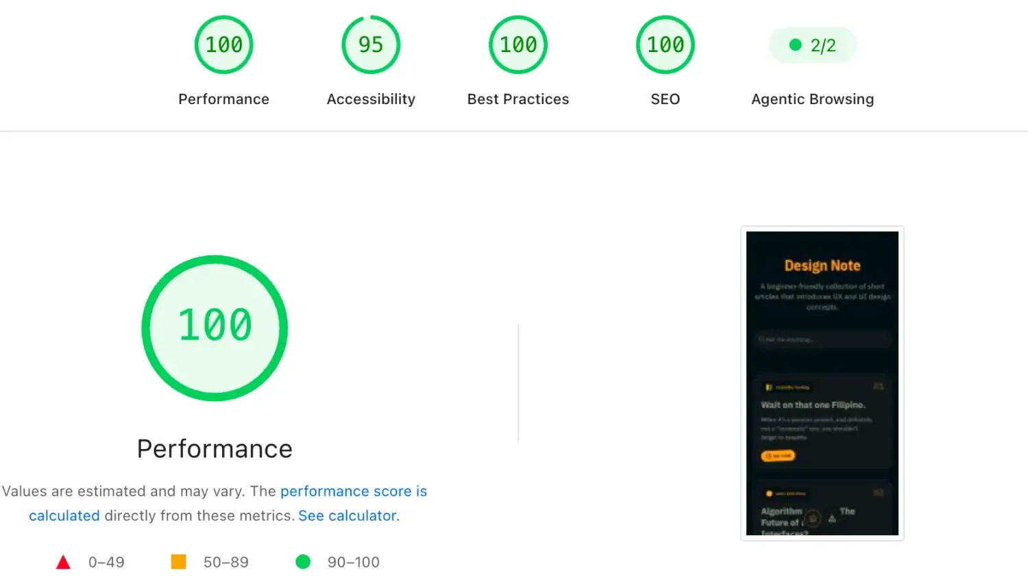 PageSpeed score in mobile