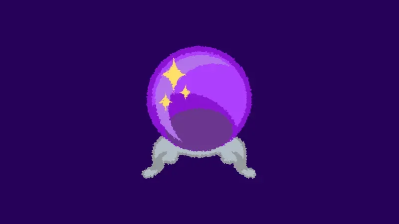Purple crystal ball on a silver stand against a dark background
